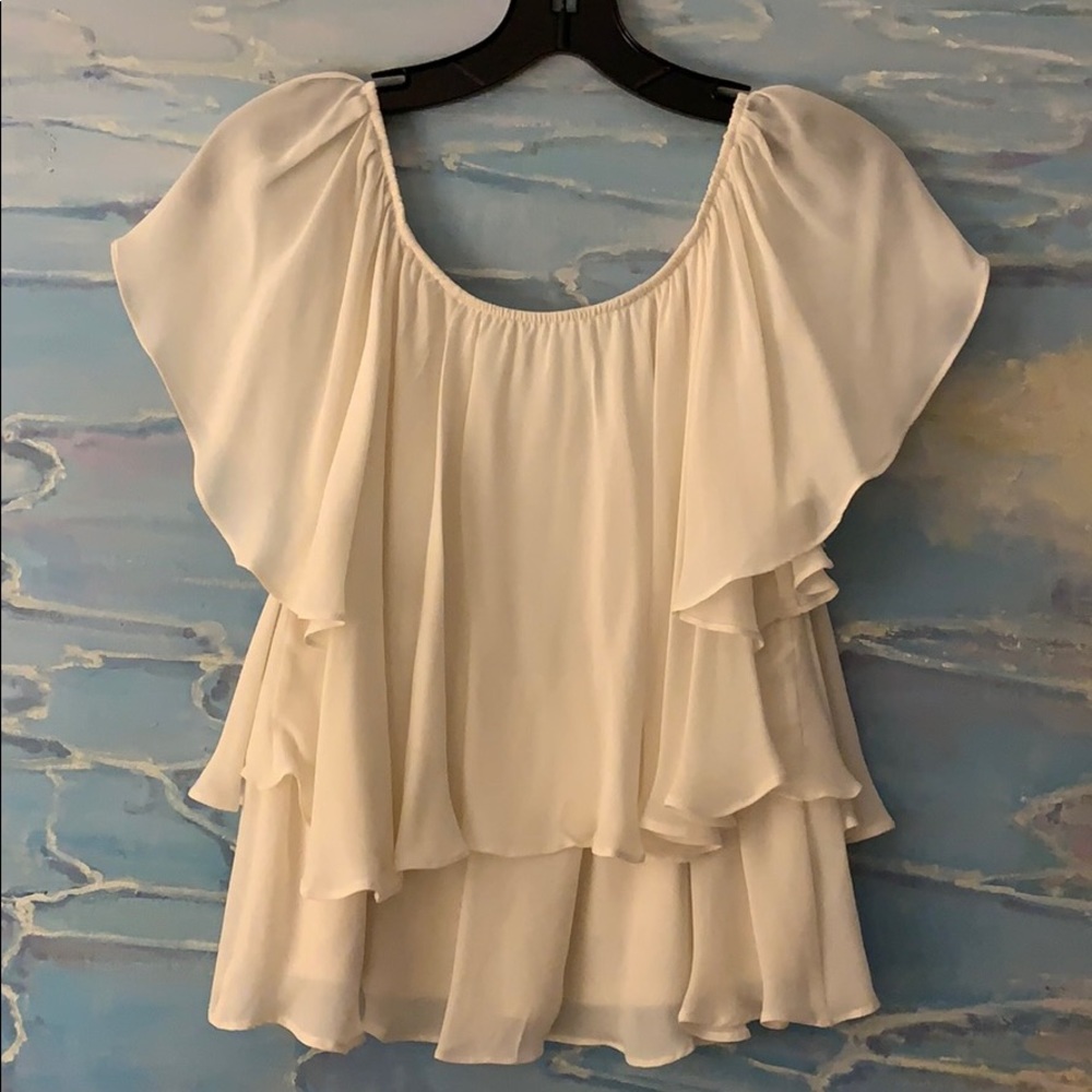 Love Sam white silk flowy top XS